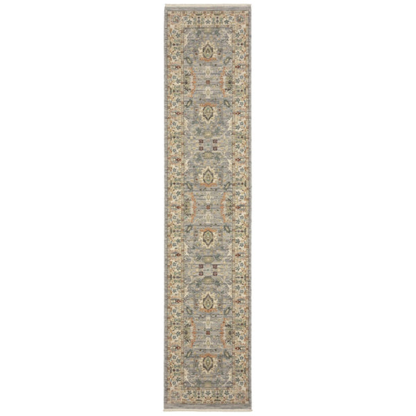 HomeRoots 2' Elegant Oriental Power Loom Runner Rug - Stain Resistant, Multi-Color, Fringed, Durable Design Grey/ Multi 2'6" x 12' 510614