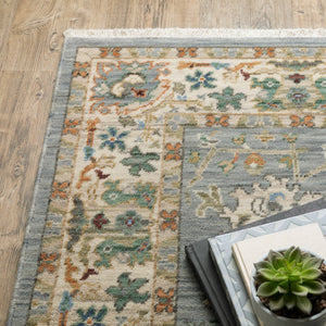 HomeRoots 2' Elegant Oriental Power Loom Runner Rug - Stain Resistant, Multi-Color, Fringed, Durable Design Grey/ Multi 2'6" x 12' 510614