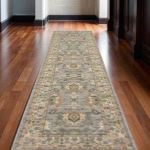 HomeRoots 2' Elegant Oriental Power Loom Runner Rug - Stain Resistant, Multi-Color, Fringed, Durable Design Grey/ Multi 2'6" x 12' 510614