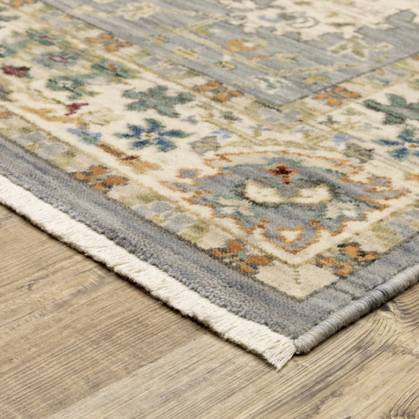 HomeRoots 2' Elegant Oriental Power Loom Runner Rug - Stain Resistant, Multi-Color, Fringed, Durable Design Grey/ Multi 2'6" x 12' 510614
