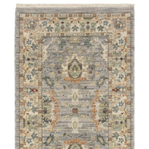 HomeRoots 2' Elegant Oriental Power Loom Runner Rug - Stain Resistant, Multi-Color, Fringed, Durable Design Grey/ Multi 2'6" x 12' 510614