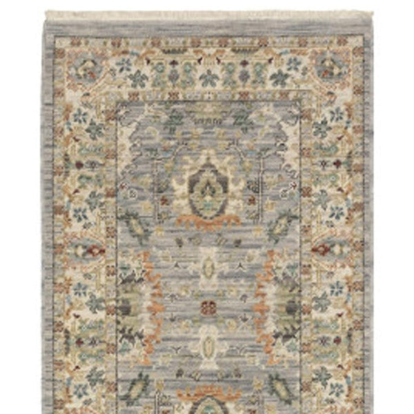 HomeRoots 2' Elegant Oriental Power Loom Runner Rug - Stain Resistant, Multi-Color, Fringed, Durable Design Grey/ Multi 2'6" x 12' 510614