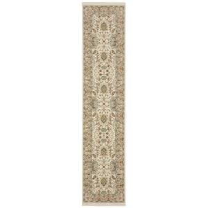 HomeRoots 2' Elegant Oriental Power Loom Runner Rug - Stain Resistant, Multi-Color, Fringed, Durable Design Ivory/ Multi 2'6" x 12' 510615