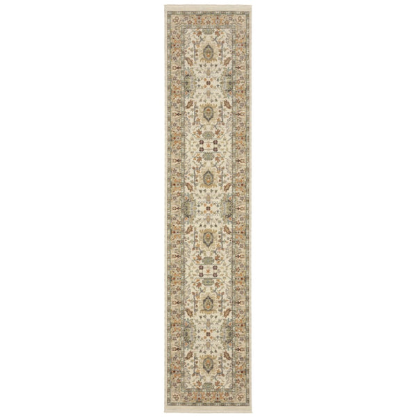 HomeRoots 2' Elegant Oriental Power Loom Runner Rug - Stain Resistant, Multi-Color, Fringed, Durable Design Ivory/ Multi 2'6" x 12' 510615