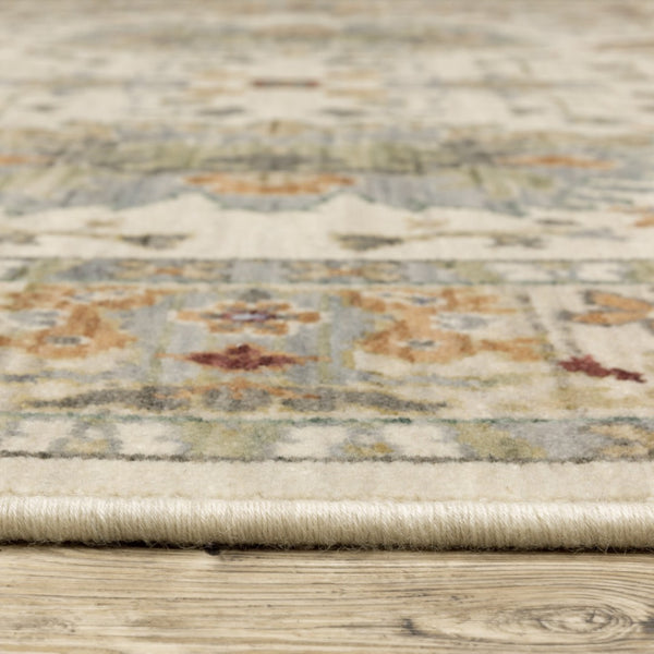 HomeRoots 2' Elegant Oriental Power Loom Runner Rug - Stain Resistant, Multi-Color, Fringed, Durable Design Ivory/ Multi 2'6" x 12' 510615