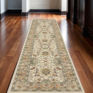 HomeRoots 2' Elegant Oriental Power Loom Runner Rug - Stain Resistant, Multi-Color, Fringed, Durable Design Ivory/ Multi 2'6" x 12' 510615
