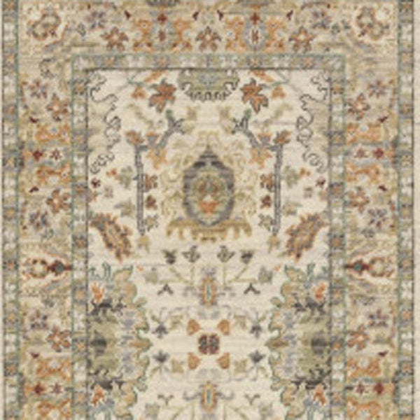 HomeRoots 2' Elegant Oriental Power Loom Runner Rug - Stain Resistant, Multi-Color, Fringed, Durable Design Ivory/ Multi 2'6" x 12' 510615