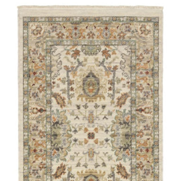 HomeRoots 2' Elegant Oriental Power Loom Runner Rug - Stain Resistant, Multi-Color, Fringed, Durable Design Ivory/ Multi 2'6" x 12' 510615
