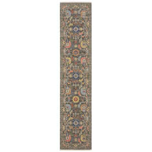 HomeRoots 2' Elegant Stain-Resistant Oriental Runner Rug with Fringe in Vibrant Multi-Color Bohemian Design Grey/ Multi 2'6" x 12' 510616