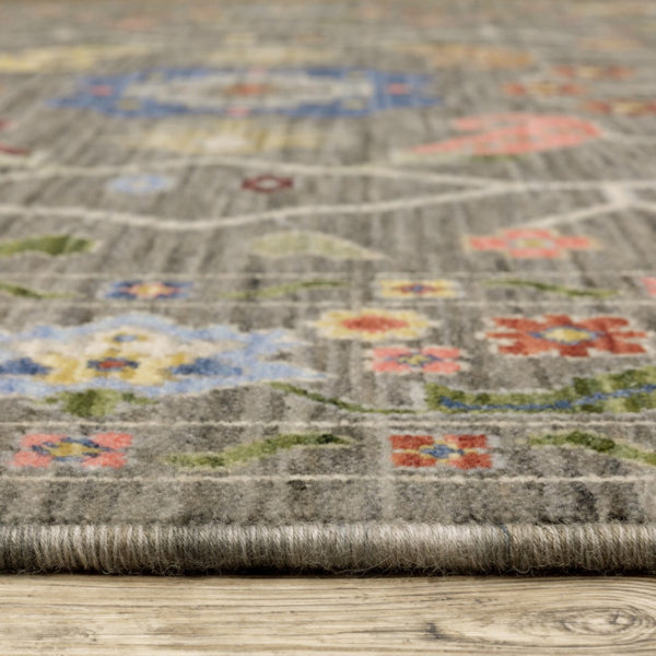 HomeRoots 2' Elegant Stain-Resistant Oriental Runner Rug with Fringe in Vibrant Multi-Color Bohemian Design Grey/ Multi 2'6" x 12' 510616