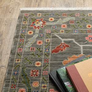 HomeRoots 2' Elegant Stain-Resistant Oriental Runner Rug with Fringe in Vibrant Multi-Color Bohemian Design Grey/ Multi 2'6" x 12' 510616