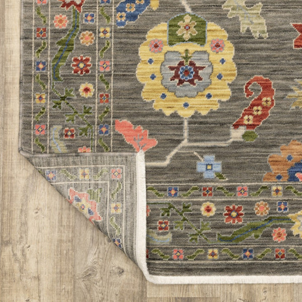HomeRoots 2' Elegant Stain-Resistant Oriental Runner Rug with Fringe in Vibrant Multi-Color Bohemian Design Grey/ Multi 2'6" x 12' 510616