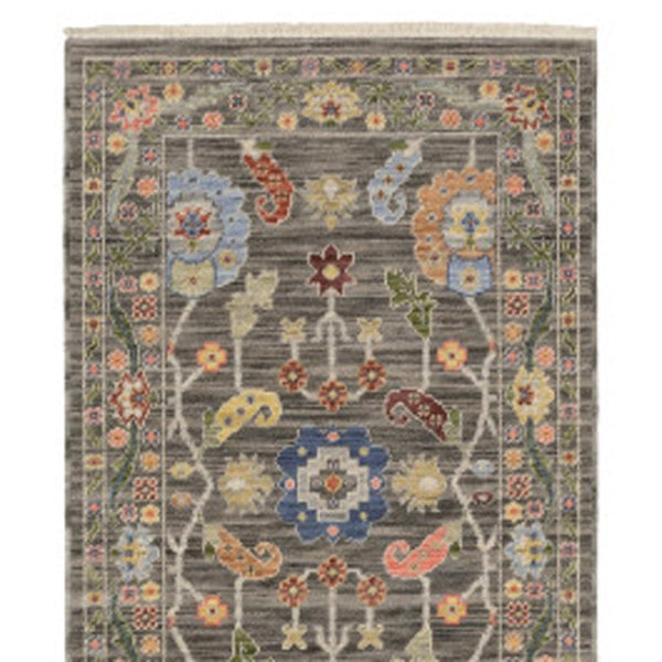 HomeRoots 2' Elegant Stain-Resistant Oriental Runner Rug with Fringe in Vibrant Multi-Color Bohemian Design Grey/ Multi 2'6" x 12' 510616