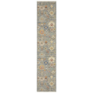 HomeRoots 2' Elegant Oriental Runner Rug with Vibrant Colors, Stain Resistance, and Classic Fringe Tassels Grey/ Multi 2'6" x 12' 510618