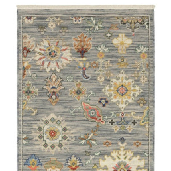 HomeRoots 2' Elegant Oriental Runner Rug with Vibrant Colors, Stain Resistance, and Classic Fringe Tassels Grey/ Multi 2'6" x 12' 510618