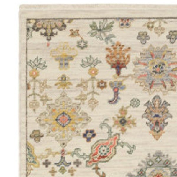 HomeRoots 2' Elegant Oriental Runner Rug with Vibrant Colors, Stain Resistance, and Classic Fringe Tassels Ivory/ Multi 2'6" x 12' 510619