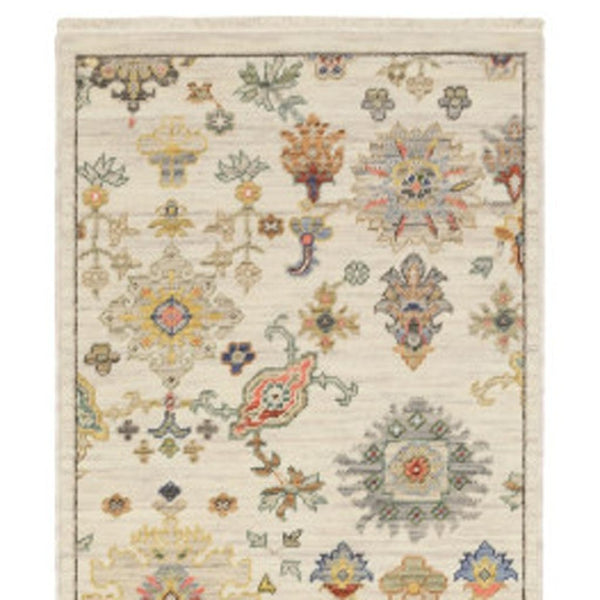 HomeRoots 2' Elegant Oriental Runner Rug with Vibrant Colors, Stain Resistance, and Classic Fringe Tassels Ivory/ Multi 2'6" x 12' 510619