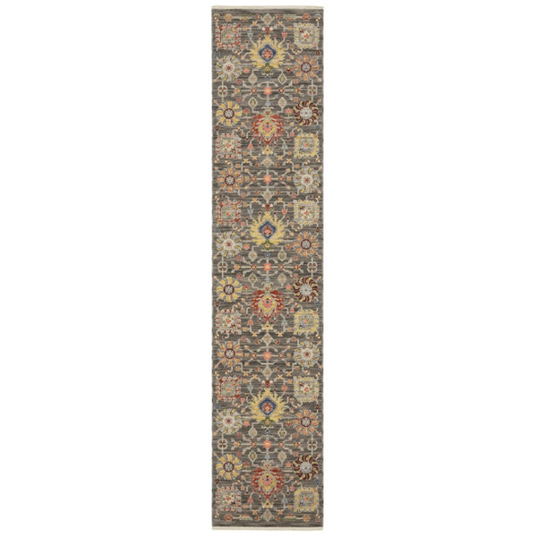 HomeRoots 2' Vibrant Oriental Power Loom Runner Rug with Classic Fringed Tassels - Stain Resistant for High Traffic Areas Grey/ Multi 2'6" x 12' 510620