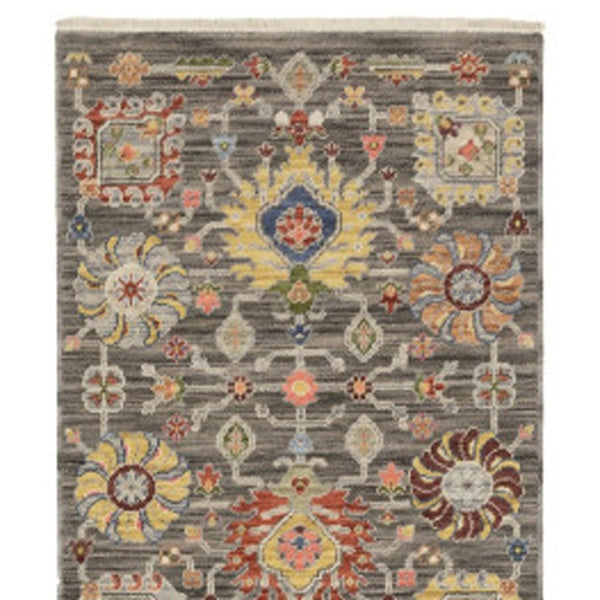 HomeRoots 2' Vibrant Oriental Power Loom Runner Rug with Classic Fringed Tassels - Stain Resistant for High Traffic Areas Grey/ Multi 2'6" x 12' 510620