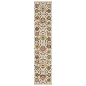 HomeRoots 2' Vibrant Oriental Power Loom Runner Rug with Classic Fringed Tassels - Stain Resistant for High Traffic Areas Ivory/ Multi 2'6" x 12' 510621
