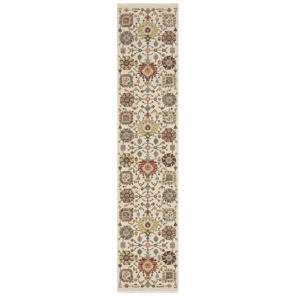 HomeRoots 2' Vibrant Oriental Power Loom Runner Rug with Classic Fringed Tassels - Stain Resistant for High Traffic Areas Ivory/ Multi 2'6" x 12' 510621