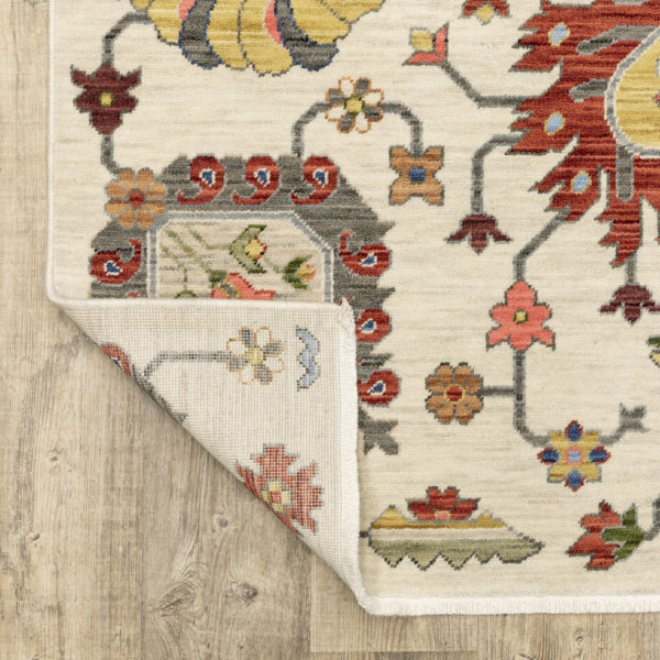 HomeRoots 2' Vibrant Oriental Power Loom Runner Rug with Classic Fringed Tassels - Stain Resistant for High Traffic Areas Ivory/ Multi 2'6" x 12' 510621