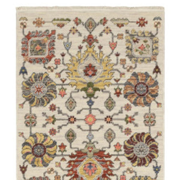 HomeRoots 2' Vibrant Oriental Power Loom Runner Rug with Classic Fringed Tassels - Stain Resistant for High Traffic Areas Ivory/ Multi 2'6" x 12' 510621