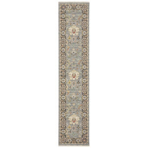 HomeRoots 6' Elegant Oriental Runner Rug in Blue, Ivory, and Red with Fringed Tassels for Hallways Blue/ Multi 2'6" x 12' 510622