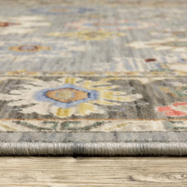 HomeRoots 6' Elegant Oriental Runner Rug in Blue, Ivory, and Red with Fringed Tassels for Hallways Blue/ Multi 2'6" x 12' 510622