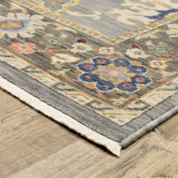 HomeRoots 6' Elegant Oriental Runner Rug in Blue, Ivory, and Red with Fringed Tassels for Hallways Blue/ Multi 2'6" x 12' 510622