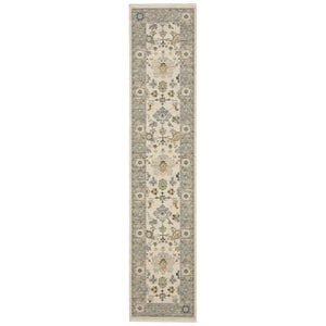 HomeRoots 6' Elegant Oriental Runner Rug in Blue, Ivory, and Red with Fringed Tassels for Hallways Ivory/ Blue 2'6" x 12' 510623