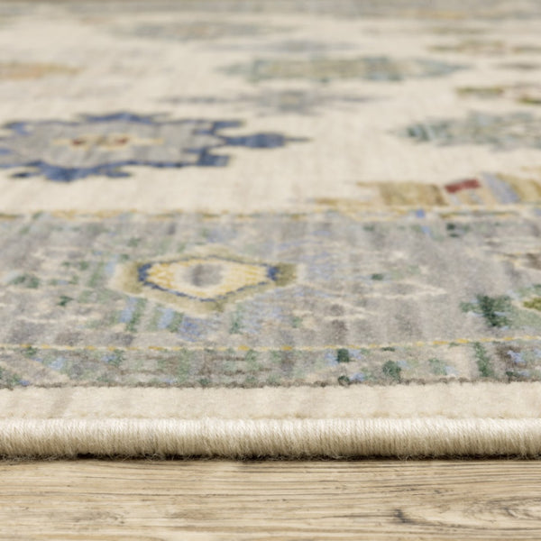 HomeRoots 6' Elegant Oriental Runner Rug in Blue, Ivory, and Red with Fringed Tassels for Hallways Ivory/ Blue 2'6" x 12' 510623