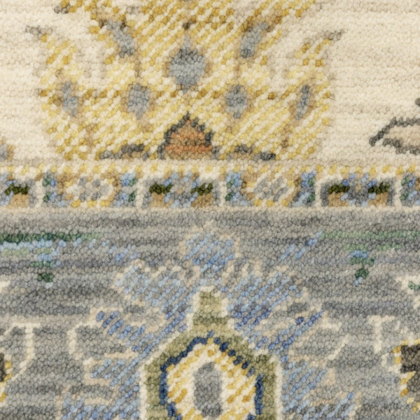 HomeRoots 6' Elegant Oriental Runner Rug in Blue, Ivory, and Red with Fringed Tassels for Hallways Ivory/ Blue 2'6" x 12' 510623