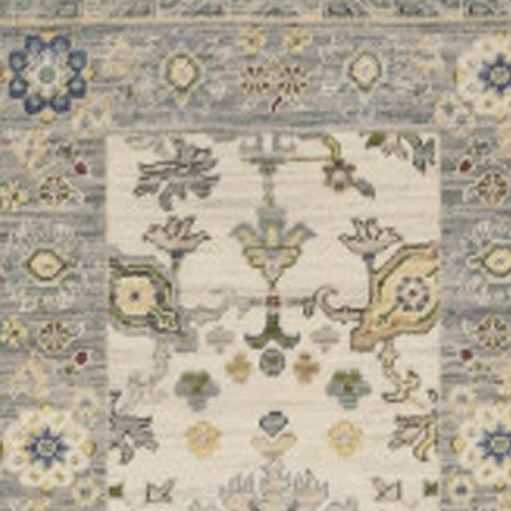 HomeRoots 6' Elegant Oriental Runner Rug in Blue, Ivory, and Red with Fringed Tassels for Hallways Ivory/ Blue 2'6" x 12' 510623