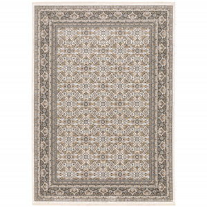 Homeroots 10' X 13' Ivory And Grey Oriental Power Loom Stain Resistant Area Rug With Fringe  Polyester 510624