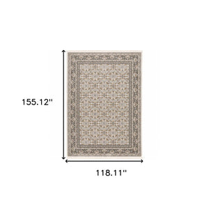 HomeRoots 2' Ivory and Grey Oriental Runner Rug - Stain-Resistant, Power-Loomed Elegance for High-Traffic Areas 10' X 13' 510624