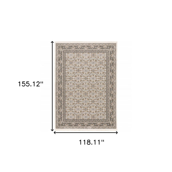 HomeRoots 2' Ivory and Grey Oriental Runner Rug - Stain-Resistant, Power-Loomed Elegance for High-Traffic Areas 10' X 13' 510624