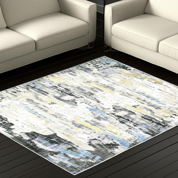 HomeRoots 4' Gray and Ivory Abstract Area Rug - Stain Resistant, Non-Skid, Modern Design for Every Home 5' X 7' 510628
