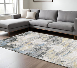HomeRoots 4' Gray and Ivory Abstract Area Rug - Stain Resistant, Non-Skid, Modern Design for Every Home 7' X 10' 510629