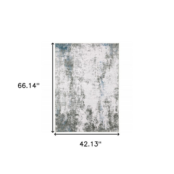 HomeRoots 4' Silver and Gray Abstract Area Rug - Non-Skid, Modern Design for Home, Kids, and Pets 4' X 6' 510632