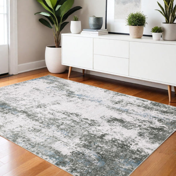 HomeRoots 4' Silver and Gray Abstract Area Rug - Non-Skid, Modern Design for Home, Kids, and Pets 4' X 6' 510632