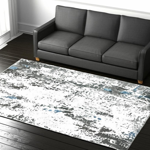 HomeRoots 4' Silver and Gray Abstract Area Rug - Non-Skid, Modern Design for Home, Kids, and Pets 5' X 7' 510633