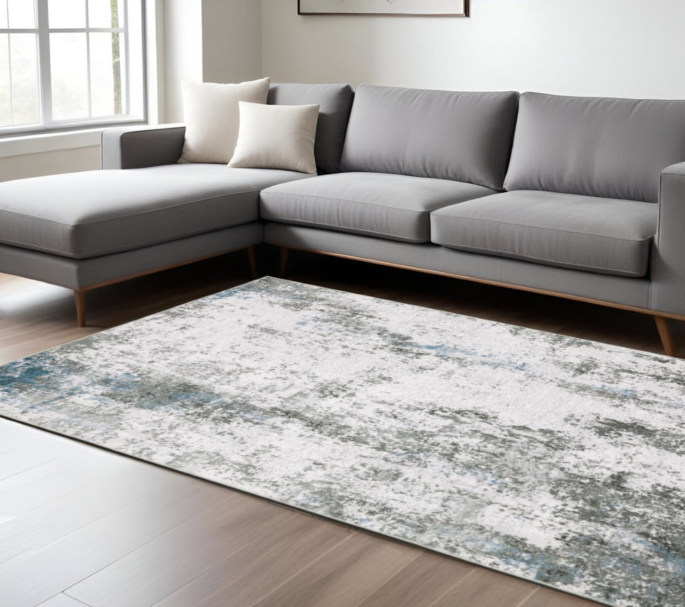HomeRoots 4' Silver and Gray Abstract Area Rug - Non-Skid, Modern Design for Home, Kids, and Pets 8' X 10' 510634