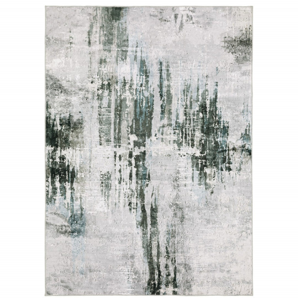 HomeRoots 4' Modern Silver and Gray Abstract Non-Skid Area Rug - Stylish, Durable, and Easy to Maintain for Homes 4' X 6' 510637