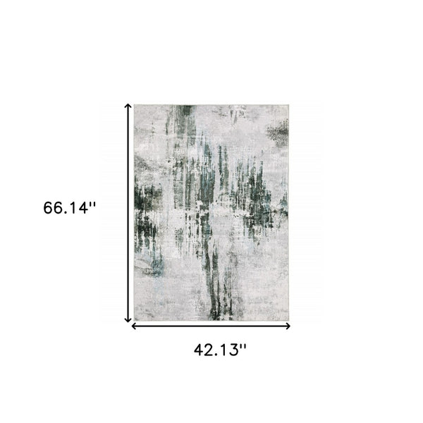 HomeRoots 4' Modern Silver and Gray Abstract Non-Skid Area Rug - Stylish, Durable, and Easy to Maintain for Homes 4' X 6' 510637