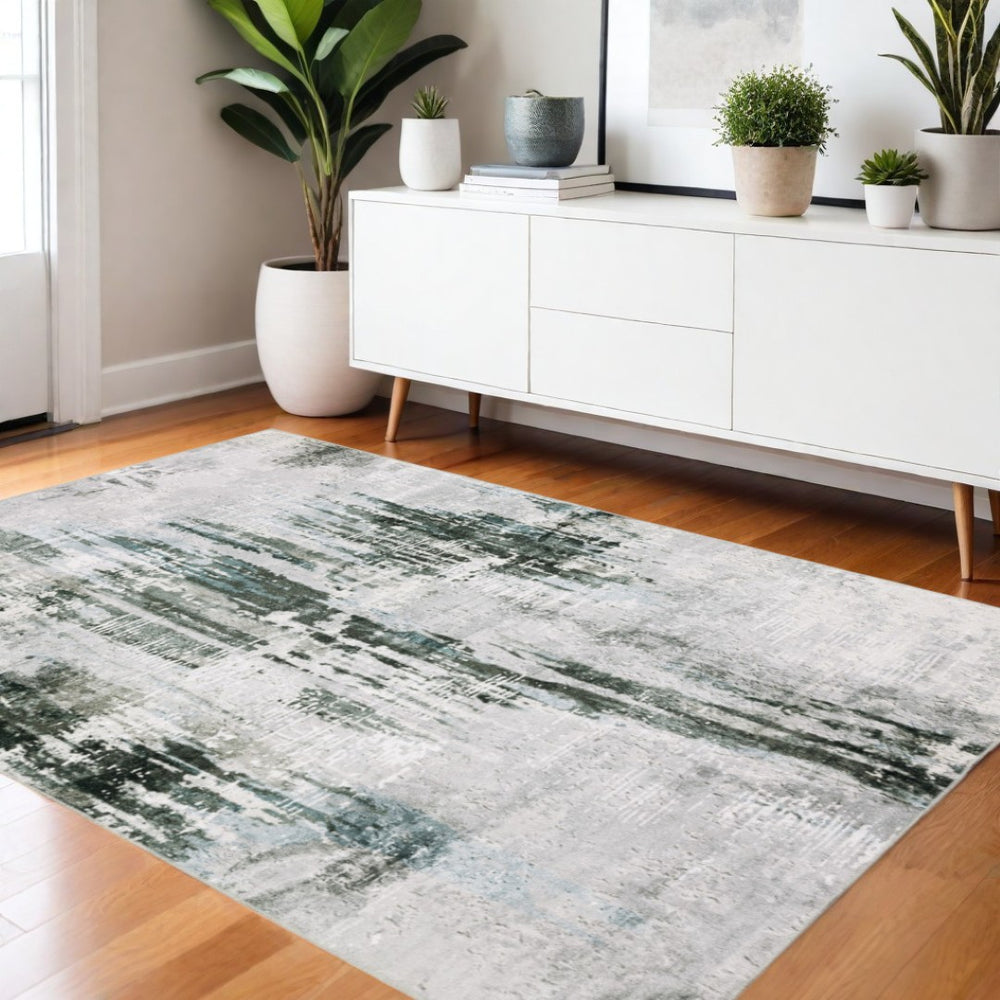 HomeRoots 4' Modern Silver and Gray Abstract Non-Skid Area Rug - Stylish, Durable, and Easy to Maintain for Homes 4' X 6' 510637