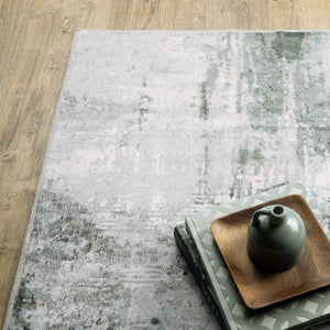 HomeRoots 4' Modern Silver and Gray Abstract Non-Skid Area Rug - Stylish, Durable, and Easy to Maintain for Homes 4' X 6' 510637