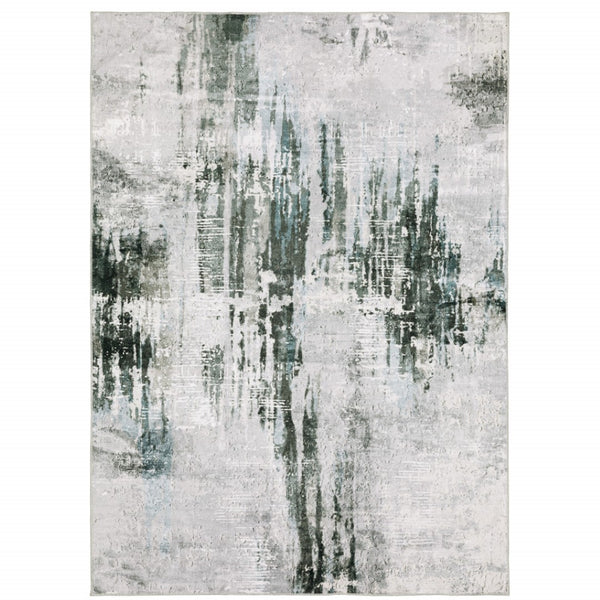 HomeRoots 4' Modern Silver and Gray Abstract Non-Skid Area Rug - Stylish, Durable, and Easy to Maintain for Homes 5' X 7' 510638