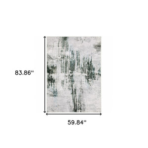HomeRoots 4' Modern Silver and Gray Abstract Non-Skid Area Rug - Stylish, Durable, and Easy to Maintain for Homes 5' X 7' 510638