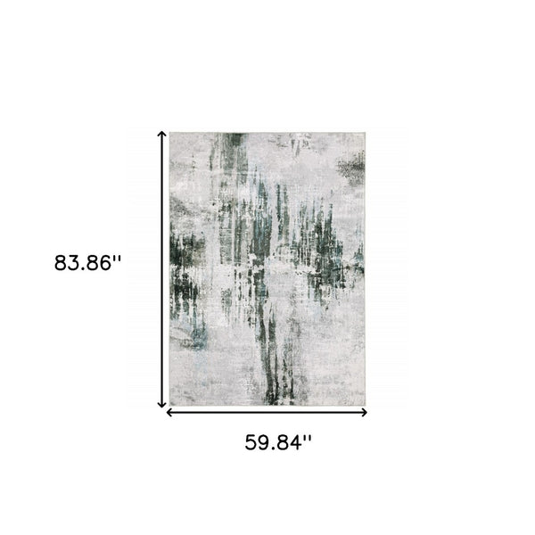 HomeRoots 4' Modern Silver and Gray Abstract Non-Skid Area Rug - Stylish, Durable, and Easy to Maintain for Homes 5' X 7' 510638